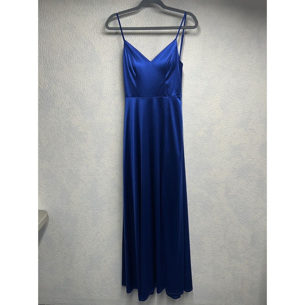 Blue Maxi City Triangles Prom Dress With Side Slit Size Small Sexy Laced Back